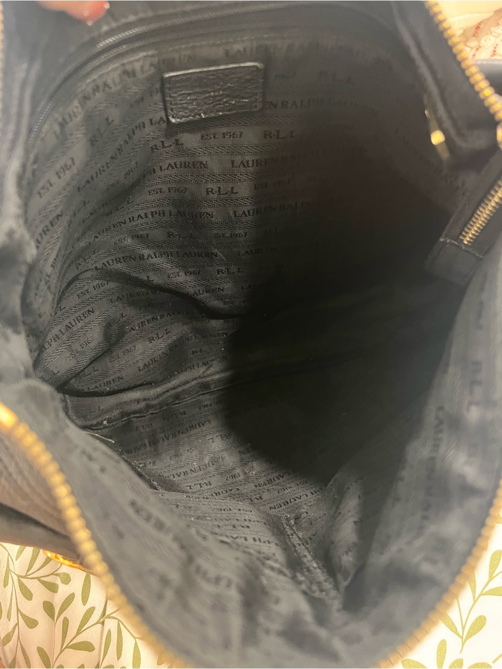 Ralph Lauren Black Leather Top-Handle Hobo Bag with Gold Hardware - Picture 4 of 6